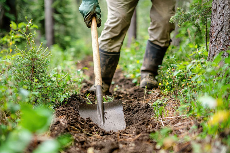 Trail worker with shovel